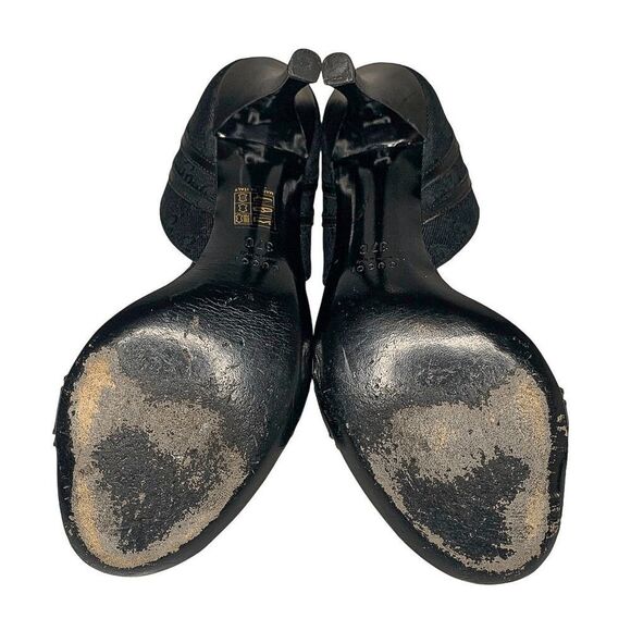 Gucci Black Monogram D’Orsay Heels Size 37C Gold Horsebit Chain Detail Authentic - Picture 11 of 12